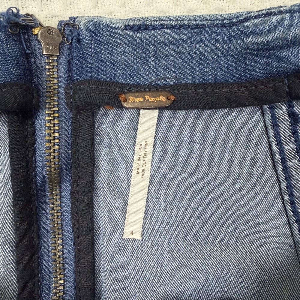 Free People Women Blue Denim Seamed Mini Skirt Size 4 High Waist A-Line Zip Back - Picture 5 of 6